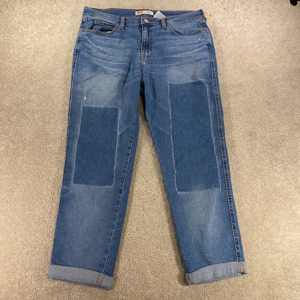 Signature Levi Strauss Heritage Boyfriend Womens 14 Blue Patchwork Cuffed Jeans